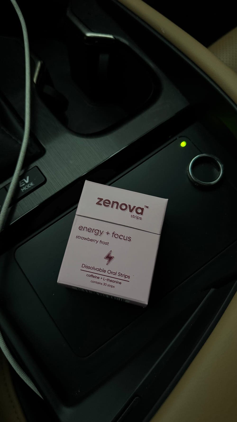 Zenova box on a car center console
