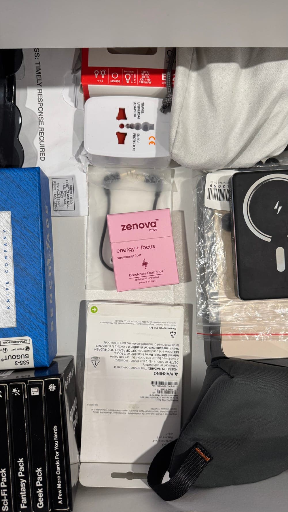 Zenova box in a travel drawer